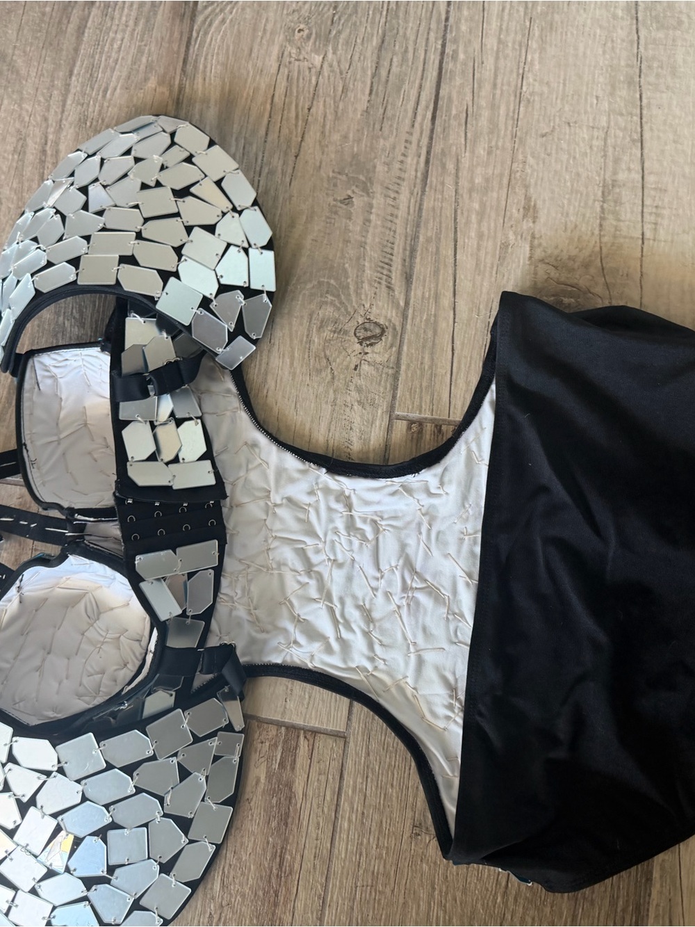 Silver Mosaic Mirror One-Piece Bodysuit - Picture 4 of 6